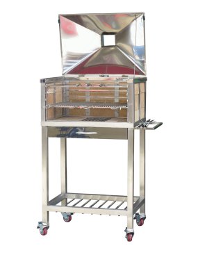 Paslanmaz çelik barbekü ızgara üzerinde beyaz izole kapak ile