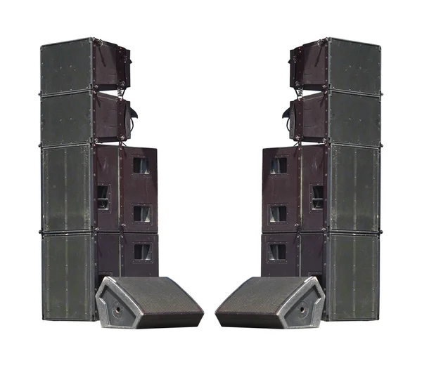 Old powerful stage concerto industrial audio speakers isolated o — Stock Photo, Image