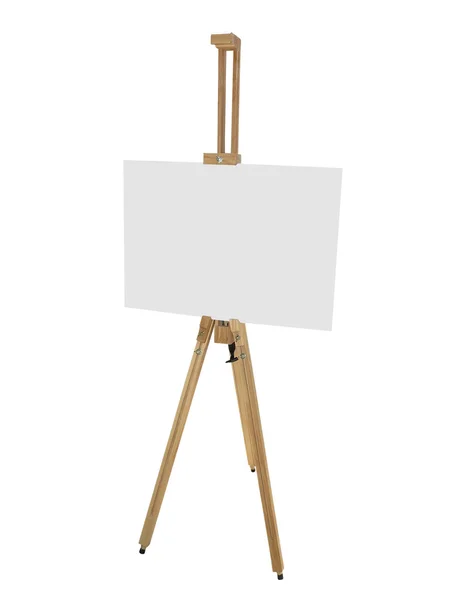 Wooden easel with blank picture canvas isolated on white — Stock Photo, Image