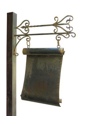 Beyaz üzerine izole edilmiş bakır dövmeli ok sokak bronz levhası