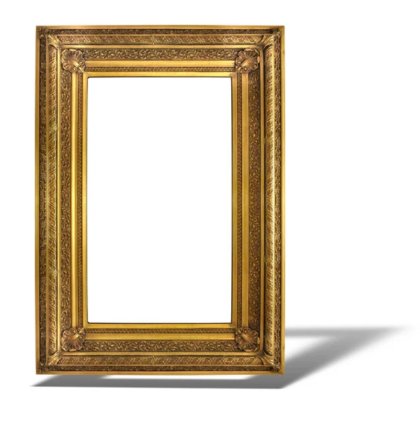 Oude Antieke Gouden Frame Geïsoleerd Witte Achtergrond Met Schaduw — Stockfoto