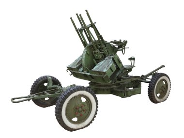 Rus yaşlı yeşil uçaksavar topu üzerinde beyaz izole