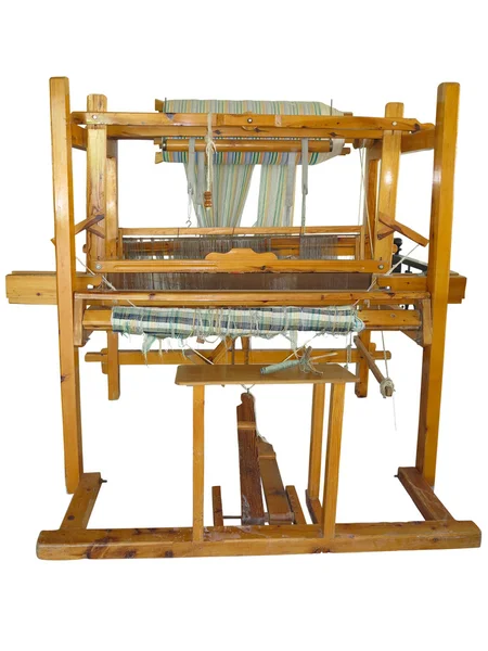 孤立的白色的老式古老的木制织布机 — 图库照片