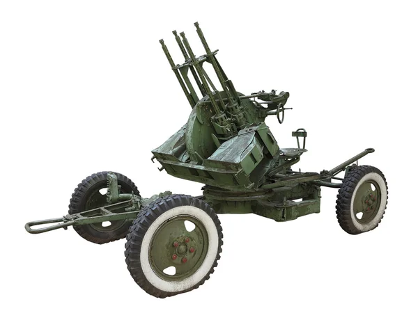 Russian old green anti-aircraft gun isolated over white — Stock Photo, Image