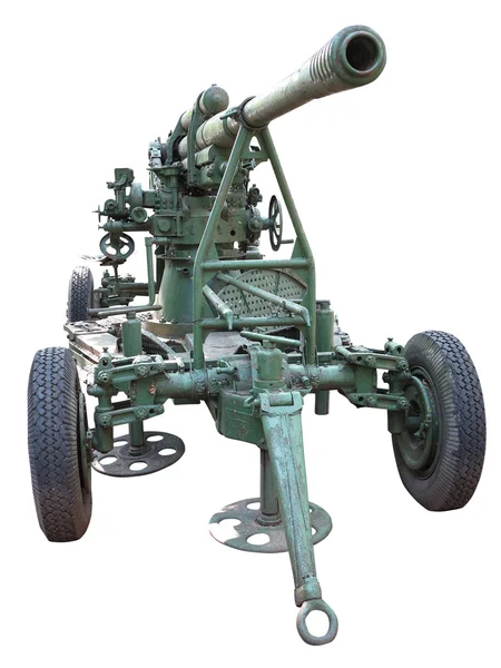 Russian old green anti-aircraft gun isolated over white — Stock Photo, Image