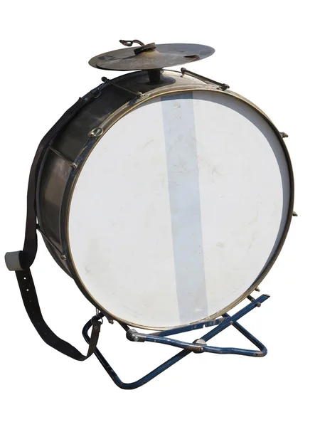 Vintage velho tambor de baixo isolado no fundo branco — Fotografia de Stock
