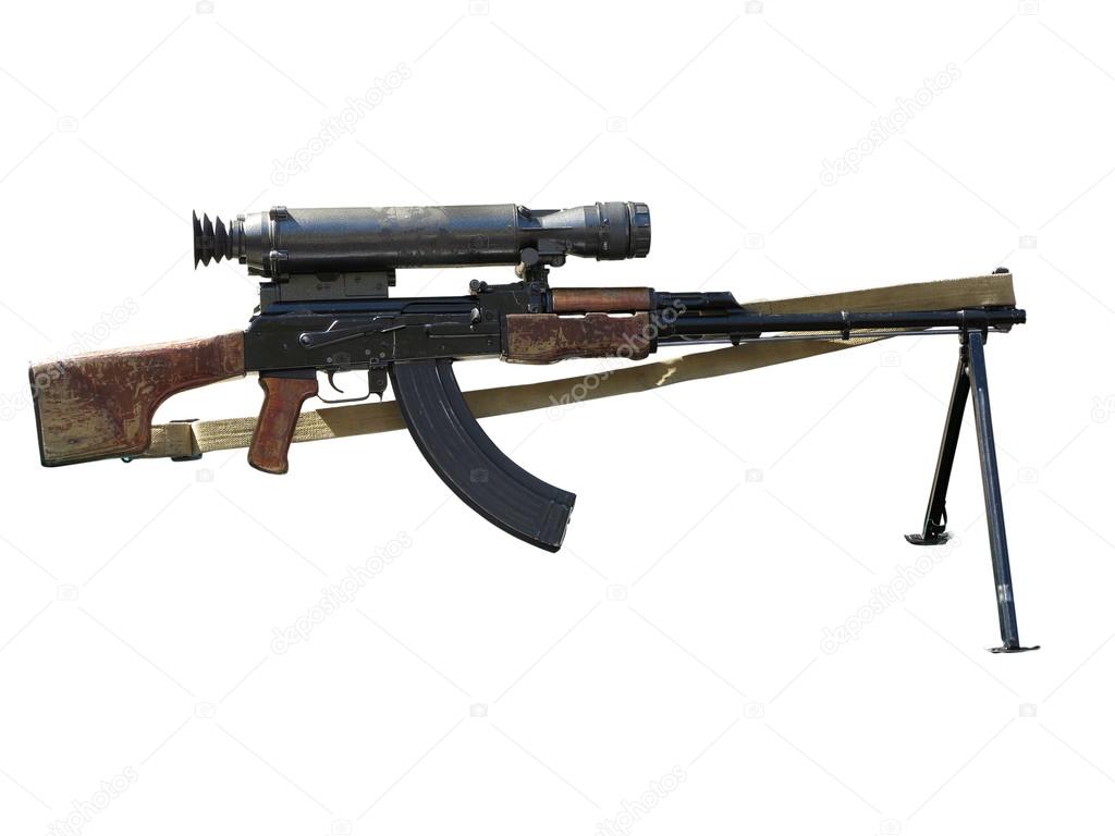 Kalashnikov AK assault rifle with optical sight isolated on whit