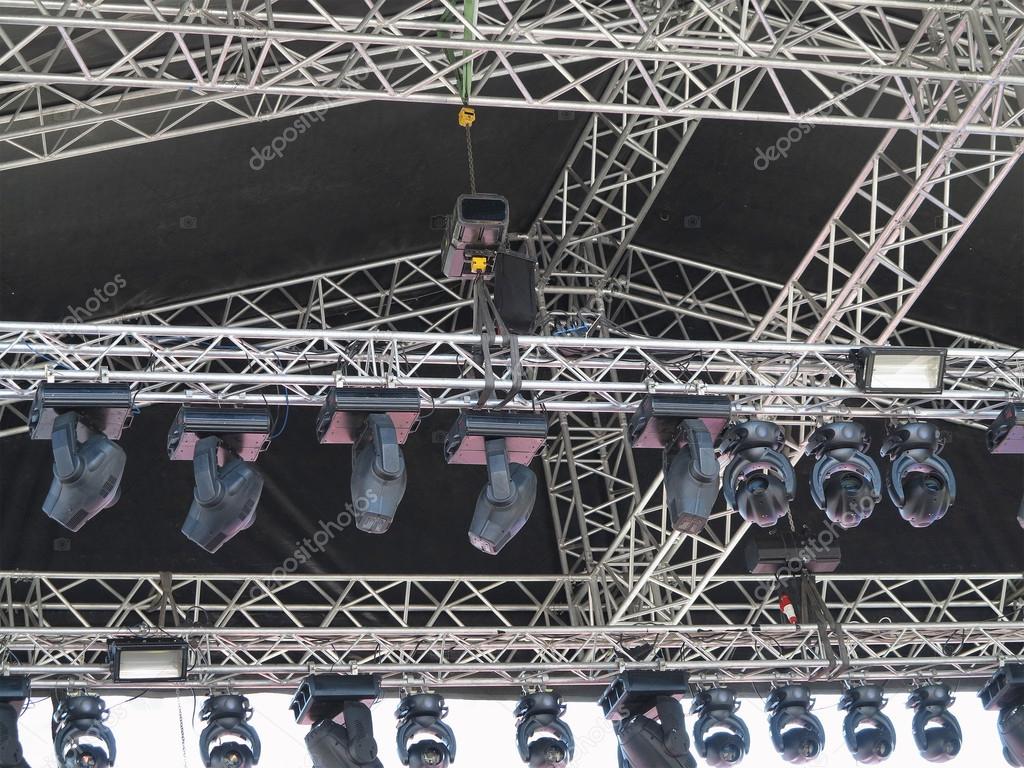 Structures of stage illumination spotlights equipment and speake