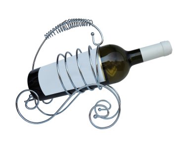 Beyaz arka plan üzerinde izole bir destek şarap şişesi