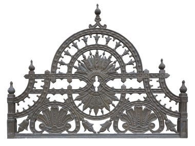 Old forged metallic decorative lattice fence isolated over white clipart