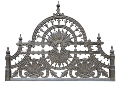 Beyaz bitti izole eski sahte metal dekoratif kafes çit