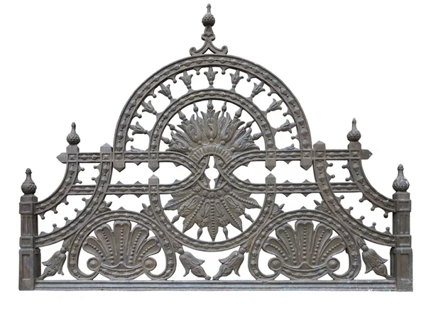 Old forged metallic decorative lattice fence isolated over white Stock Image