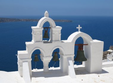 ayrıntılarını Santorini Adası Yunanistan - güzel tipik kilise wi