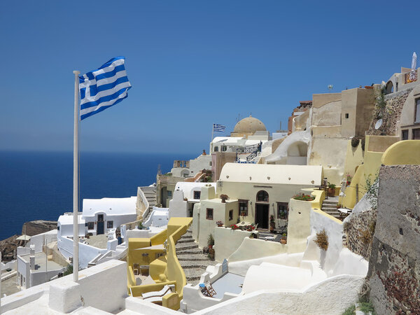 Santorini island Greece - beautiful typical house with white wal