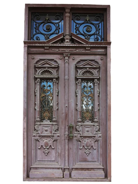 Old brown vintage wooden door with decoration — Stock Photo, Image