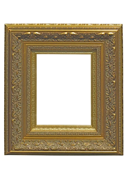 Old vintage golden picture frame isolated on white — Stock Photo, Image