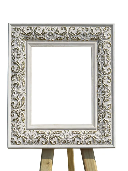 Old vintage ornate white picture frame with pattern isolated — Stock Photo, Image