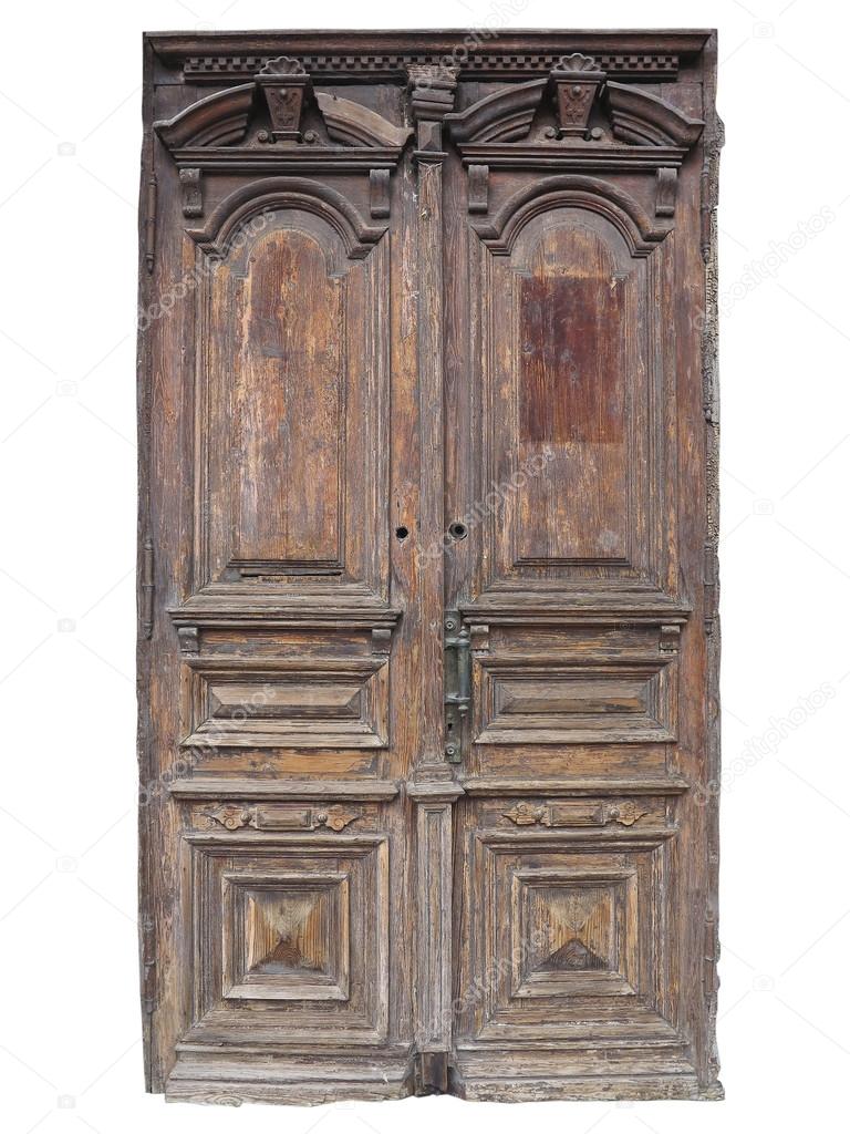 Vintage old brown wood door with patterns isolated