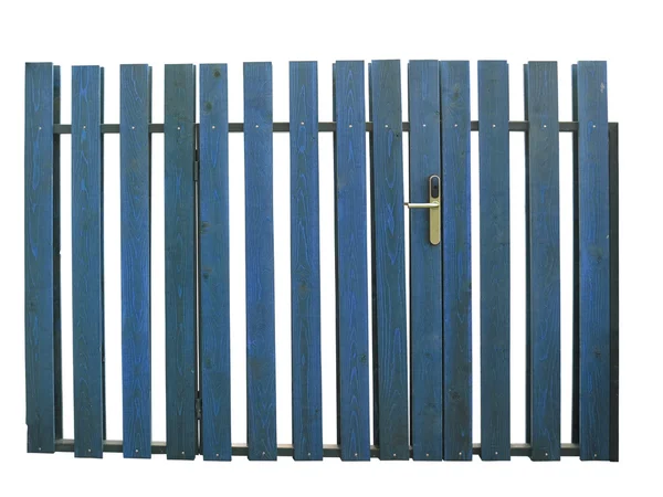 Old blue wooden gate with lock isolated over white — Stock Photo, Image