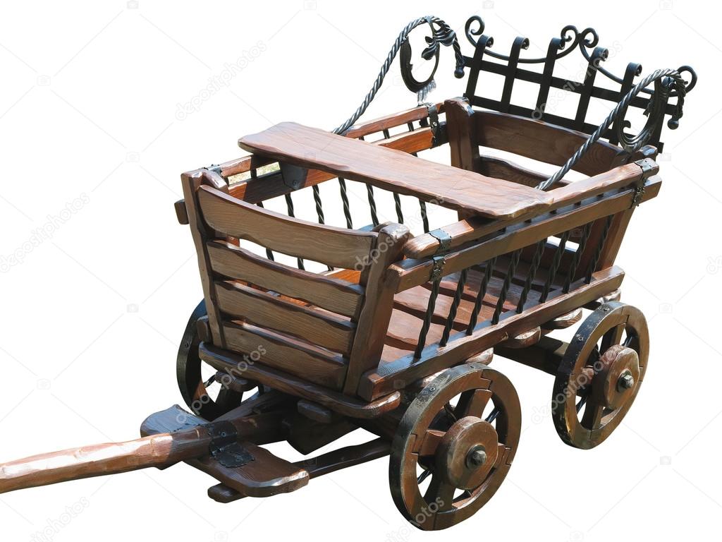 Vintage wagon wooden cart isolated on white