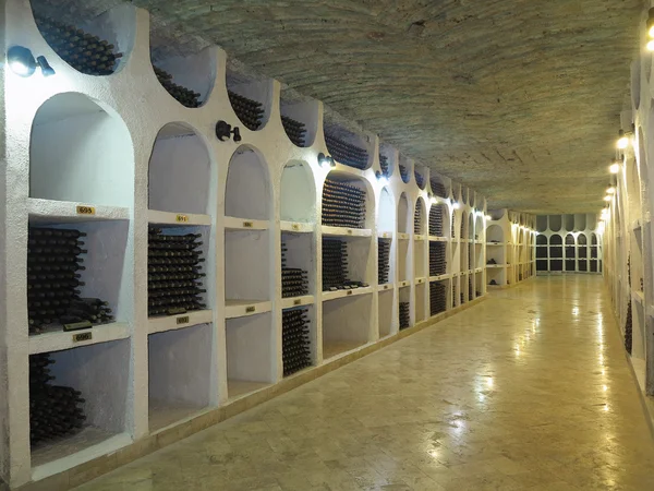 Wielkie podziemne piwnica z kolekcją butelek — Zdjęcie stockowe