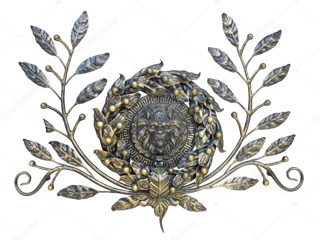 Bronze floral and lion pattern decoration isolated over white