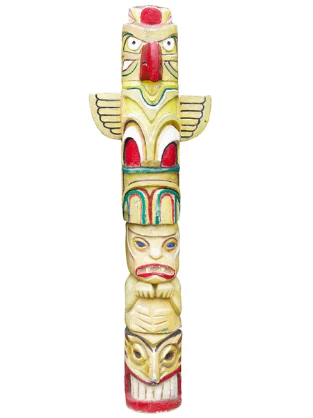 Wooden indian colorful totem pole isolated on white — Stock Photo, Image