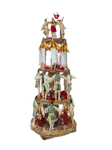 Abstract creative Christmas tree made of dolls isolated over whi — Stock Photo, Image