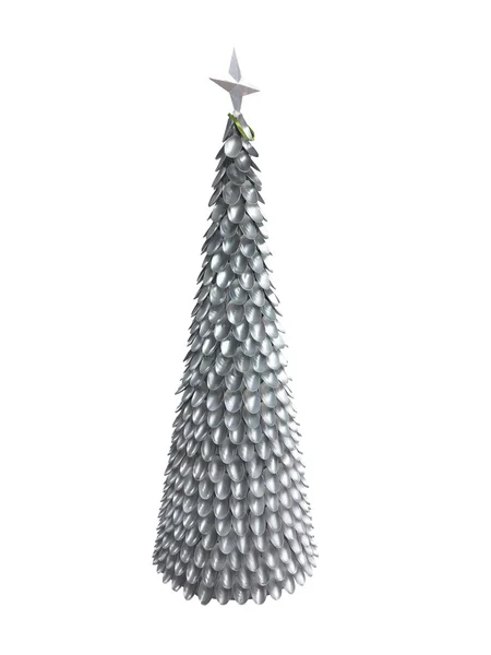 Abstraktní kreativní vánoční strom z stříbrnou lžičkou izolované — Stock fotografie