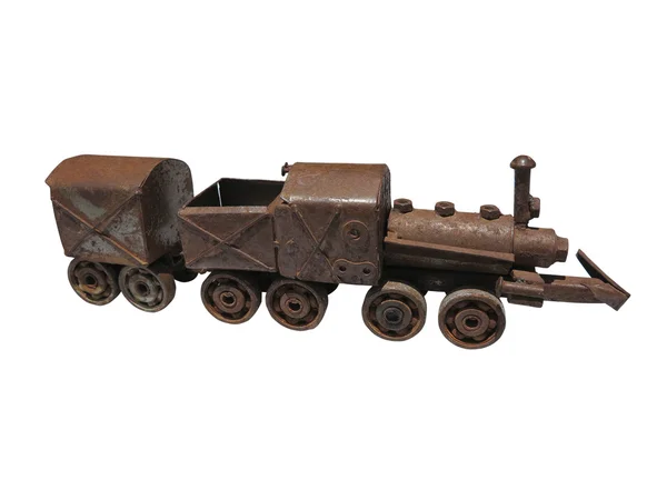 Vintage brown rusty steam locomotive iron model isolated — Stock Photo, Image