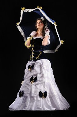 Papatya saç ve şemsiye vintage elbise ile kız