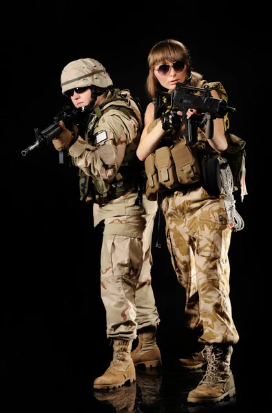 Sexy Military Girl over black background — Stock Photo, Image