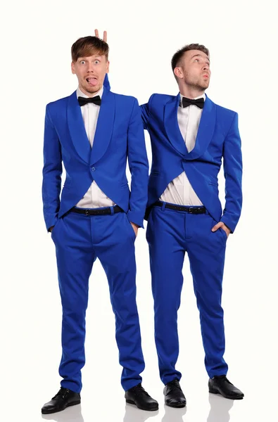 Funny men  dressed in blue suite with different emotions — Stock Photo, Image