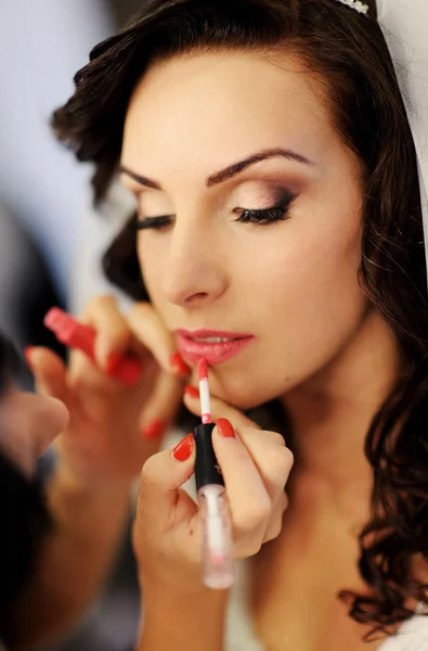 Trucco per la sposa il giorno del matrimonio — Foto Stock