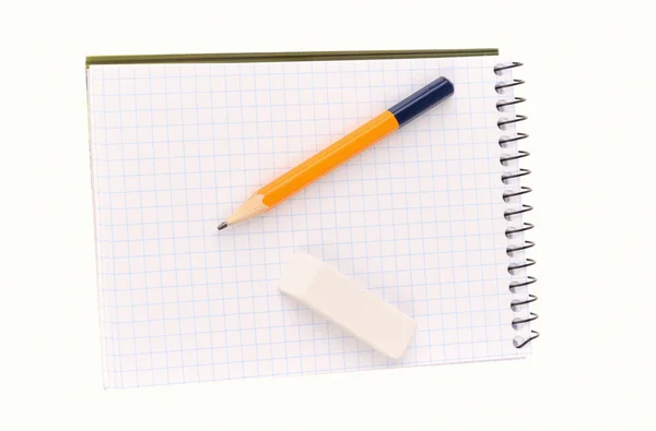 Notepad with pencil and eraser — Stock Photo, Image