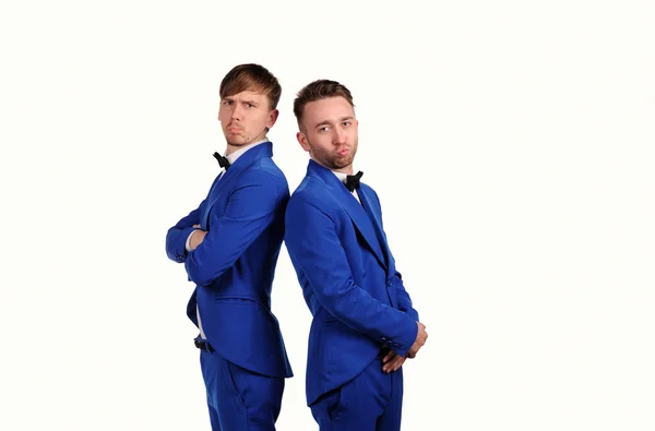 Funny men  dressed in blue suite with different emotions — Stock Photo, Image