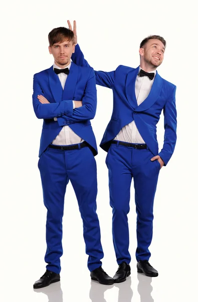 Funny men  dressed in blue suite with different emotions — Stock Photo, Image