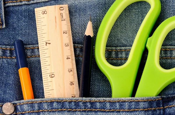 Office supplies on jeans pocket — Zdjęcie stockowe