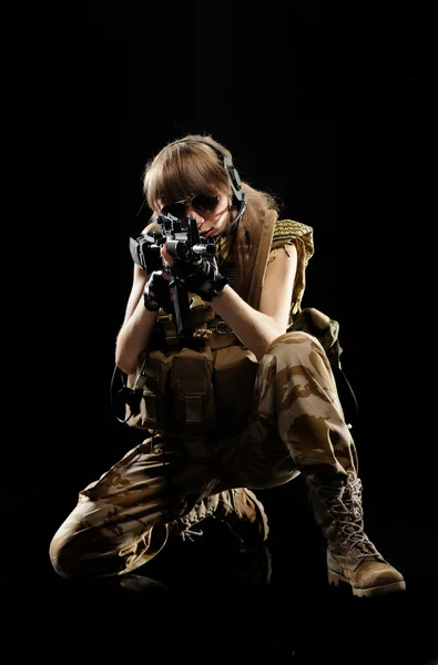 Sexy Military Girl with gun — Stock Photo, Image