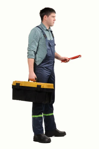 Mechanic with tools isolated on the white background — Stock Photo, Image