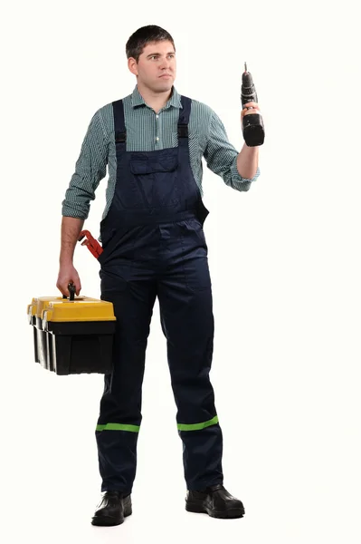 Mechanic met tools geïsoleerd op de witte achtergrond — Stockfoto