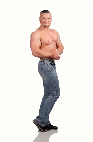 Muskulöser männlicher Körper isoliert auf weißem Hintergrund — Stockfoto