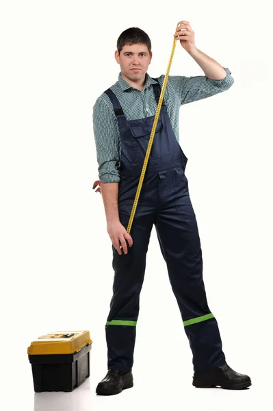 Mechanic with tools isolated on the white background — Stock Photo, Image