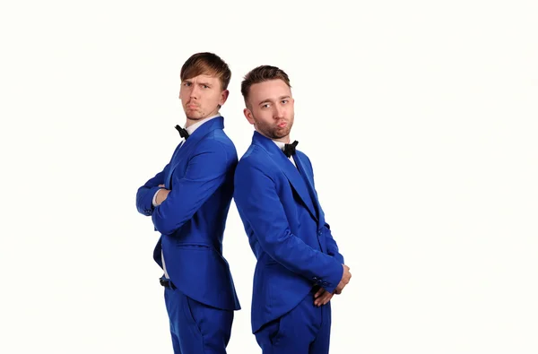 Funny men  dressed in blue suite with different emotions Stock Image