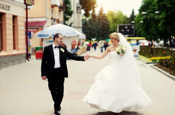 Happy bride and groom on their wedding Stock Photo