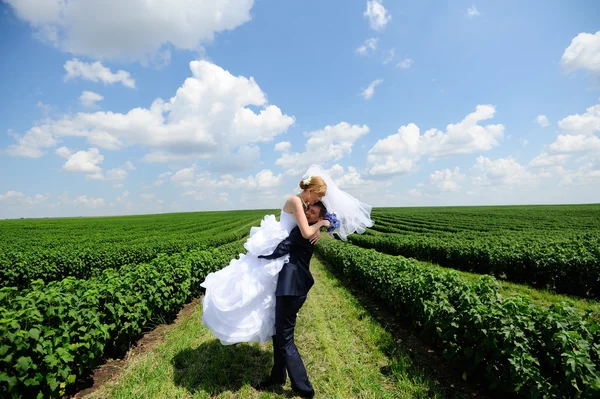 Gelukkige bruid en bruidegom op hun bruiloft — Stockfoto