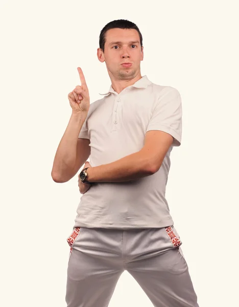 Funny man in white shirt with different emotions — Stock Photo, Image