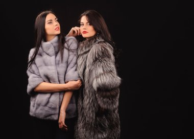 Güzellik moda Model kız mavi vizon kürk ceket