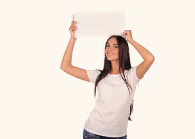 güzel kız boş bir Pano holding