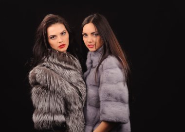 Güzellik moda Model kız mavi vizon kürk ceket